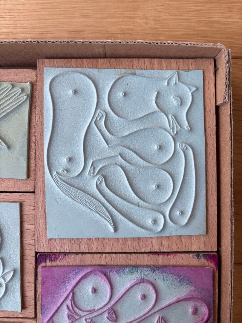 フランスアンティークスタンプ　ナタン社箱入りスタンプ7つセット