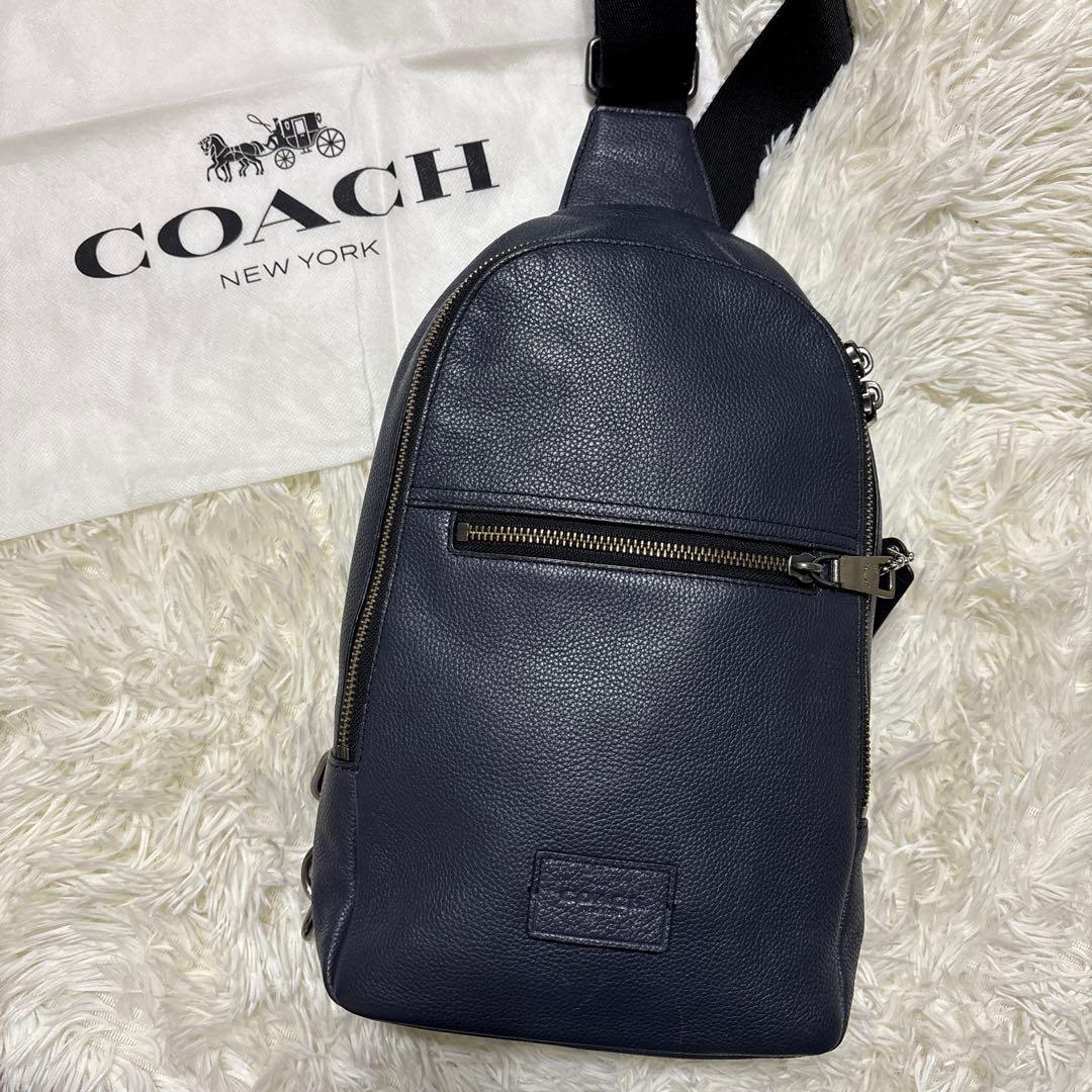 【コーチ】ボディバッグ ショルダーバッグレザー 本革 シボ革 ネイビー ブラック