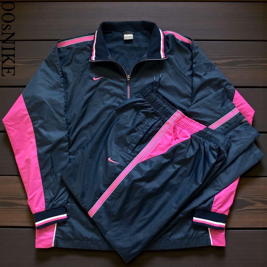 美品00s OLD NIKE レアカラーピンク ナイロンセットアップ上下 Y2K