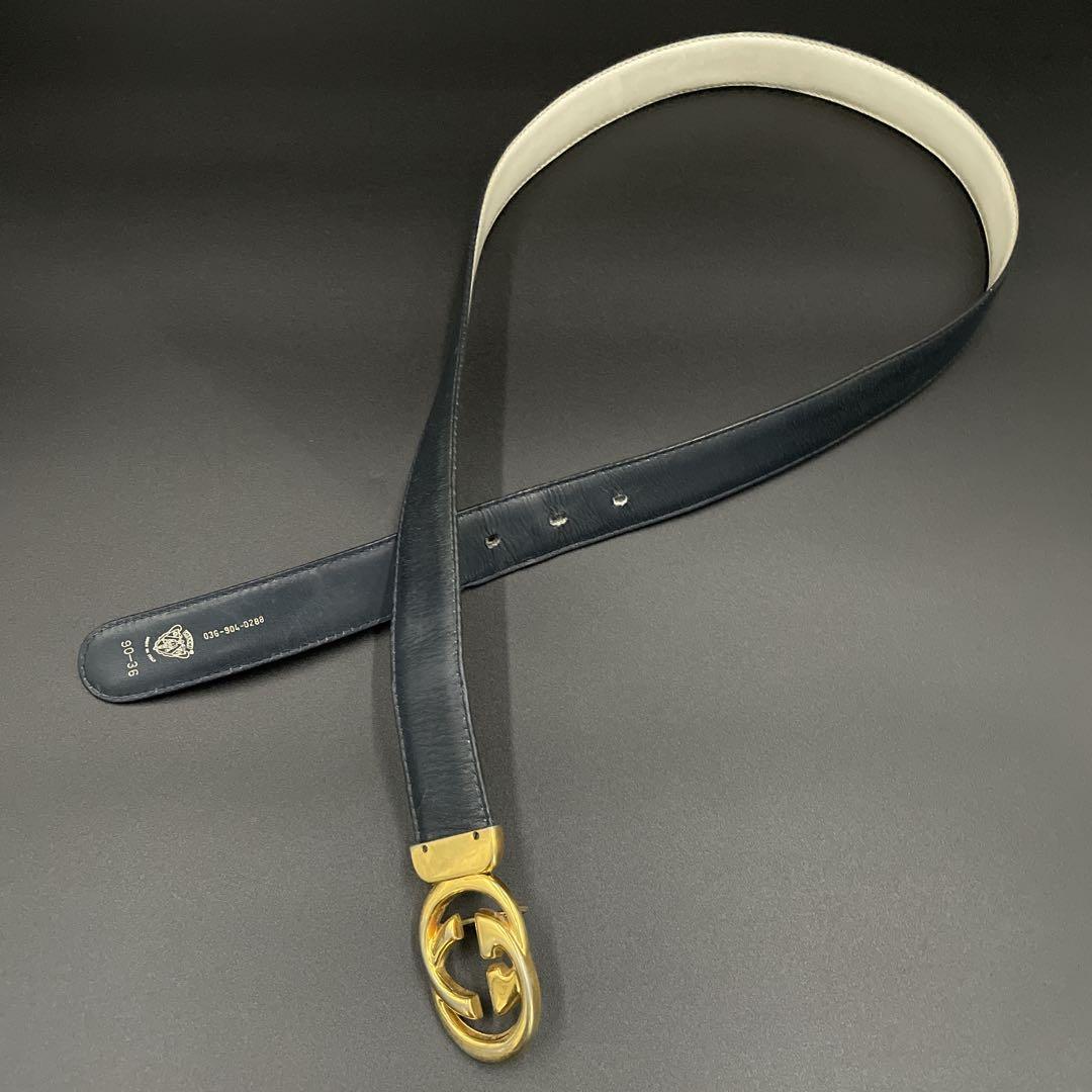 オールド　グッチ　GGロゴ　インターロッキング バックルベルト　ネイビー　メンズ