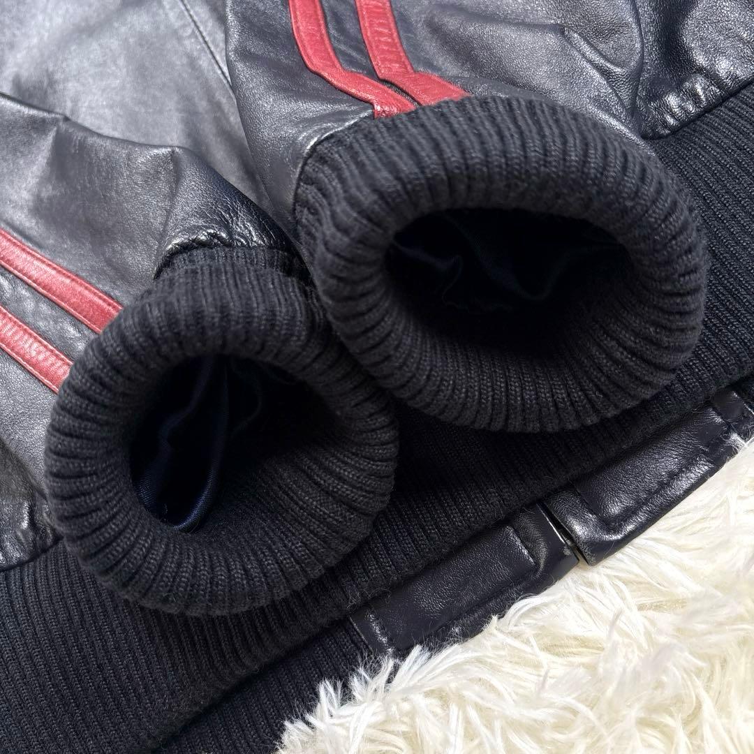 ✨希少・ラムレザー✨ショット　トラックジャケット　トラッカー　ロゴ刺繍　濃紺　M