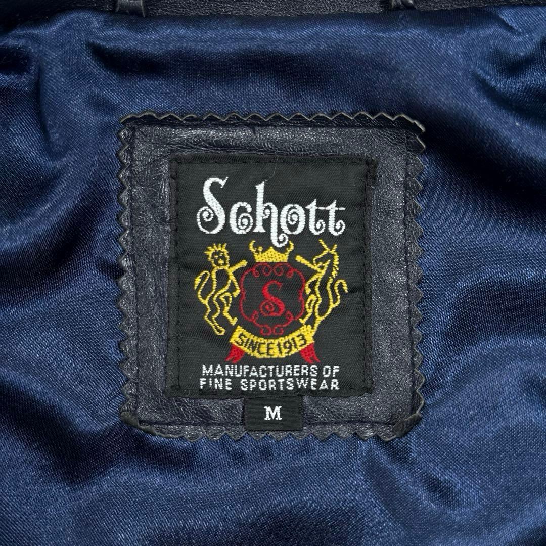 ✨希少・ラムレザー✨ショット　トラックジャケット　トラッカー　ロゴ刺繍　濃紺　M