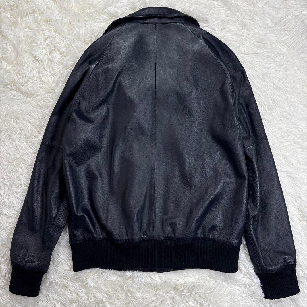 ✨希少・ラムレザー✨ショット　トラックジャケット　トラッカー　ロゴ刺繍　濃紺　M