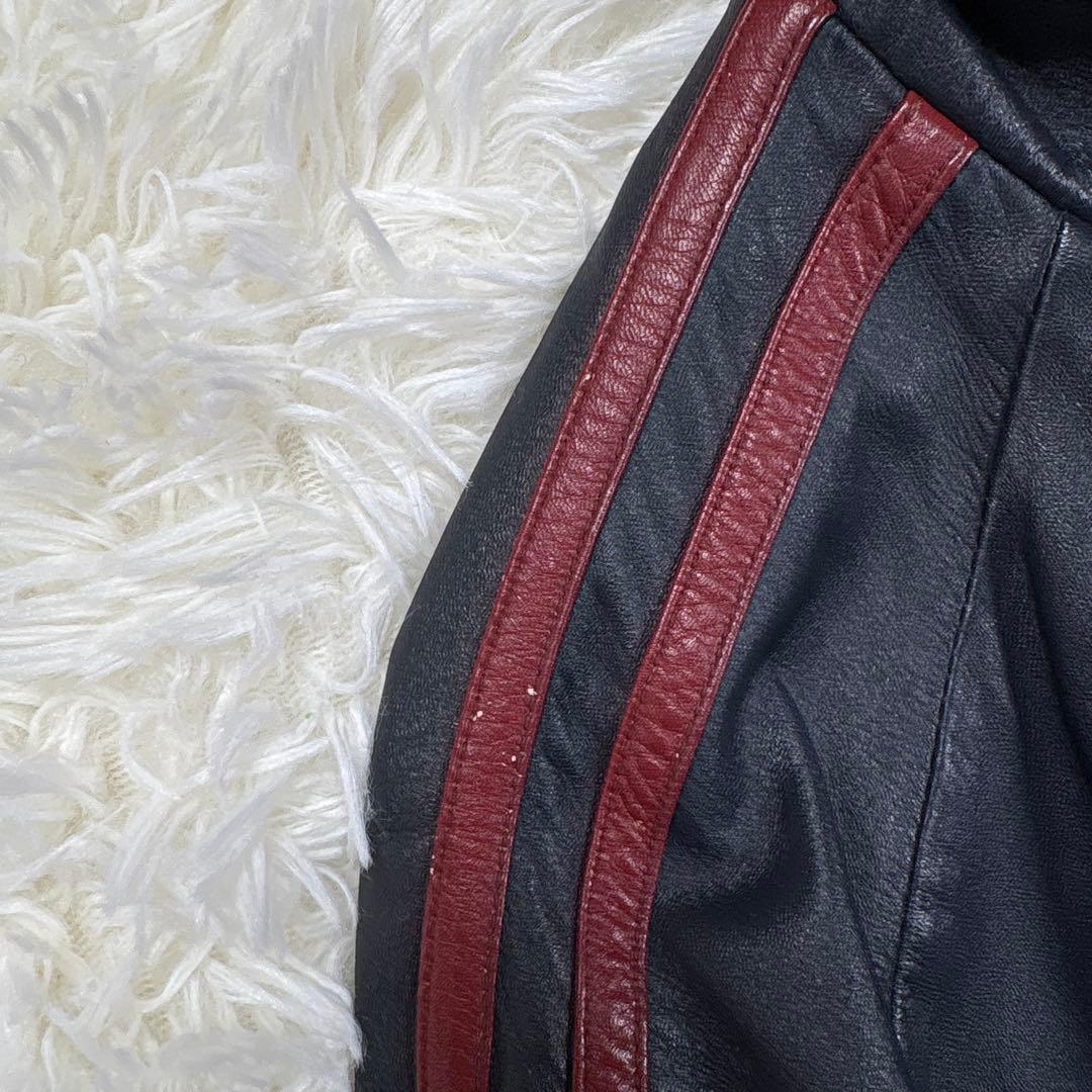 ✨希少・ラムレザー✨ショット　トラックジャケット　トラッカー　ロゴ刺繍　濃紺　M