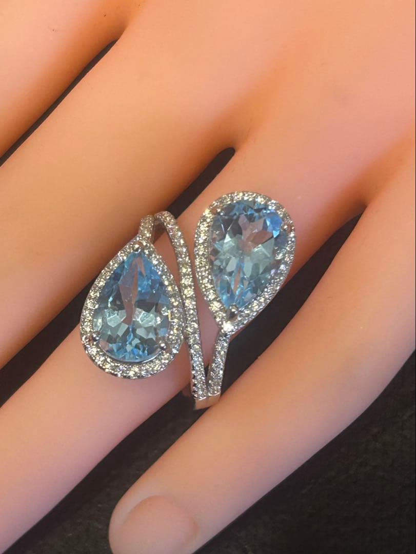 ハートちゃん❣️天然ブルートパーズデザインリング16 18号