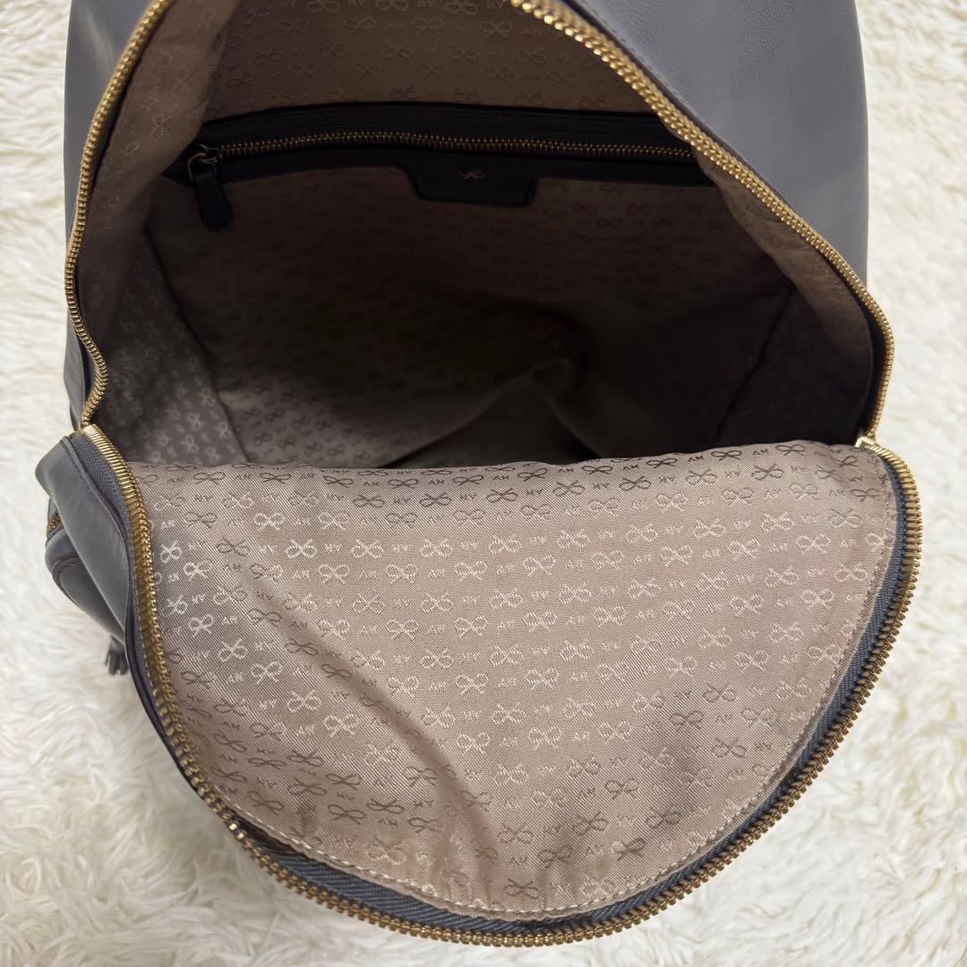 未使用級✨アニヤハインドマーチ リュック スマイリー レザー グレー パンチング