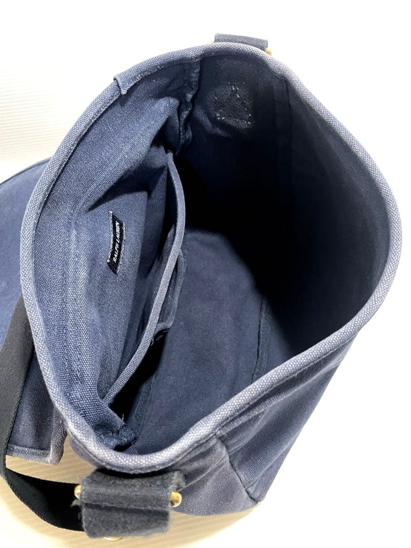 美品 POLOラルフローレン 斜め掛けメッセンジャーバッグ ネイビー刺繍ロゴ