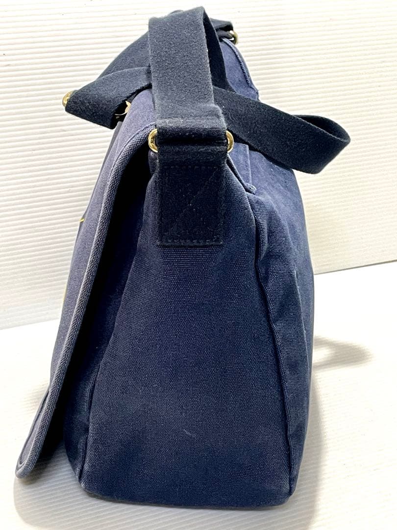 美品 POLOラルフローレン 斜め掛けメッセンジャーバッグ ネイビー刺繍ロゴ