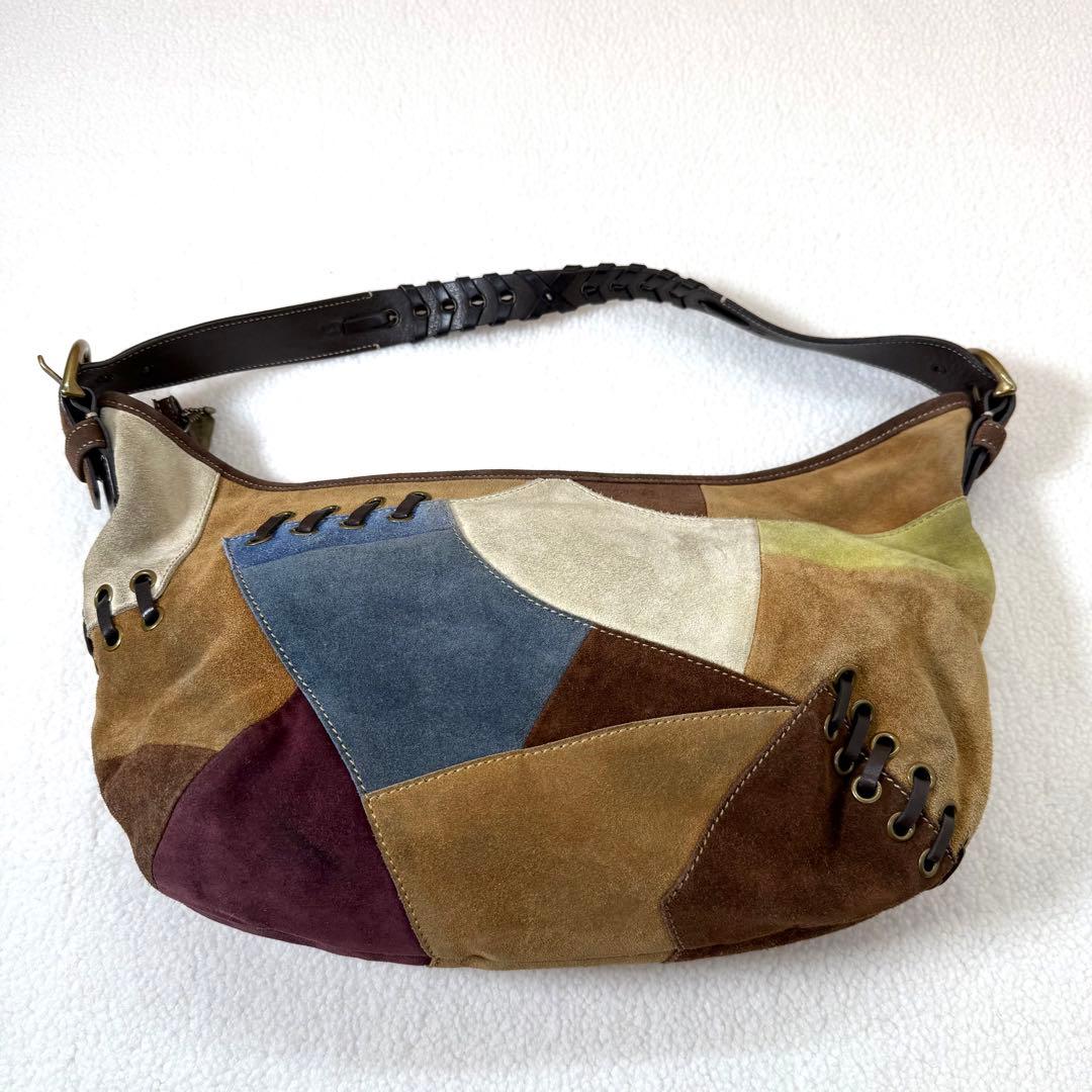 COACH コーチ 9587 スエード×レザー パッチワーク ショルダーバッグ