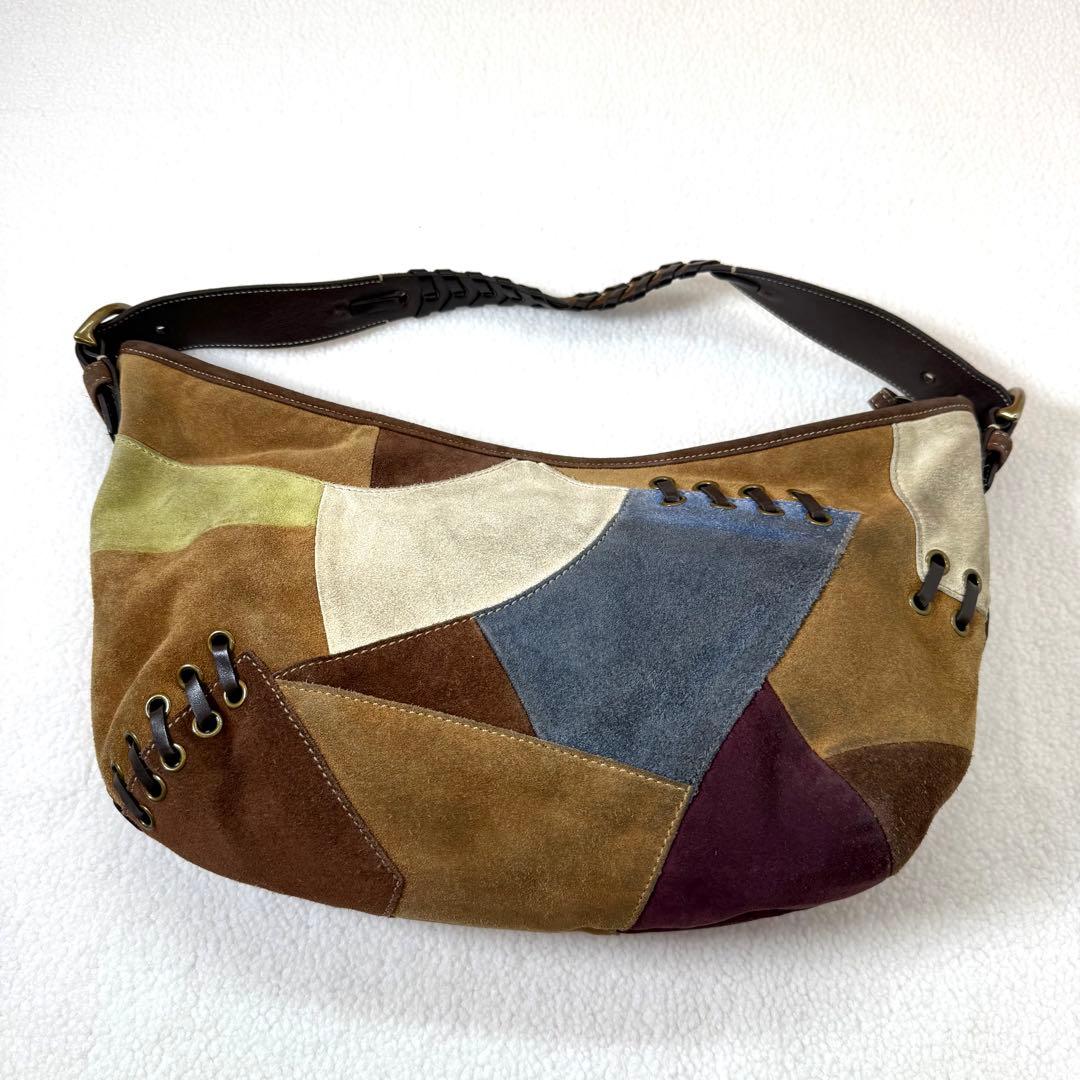 COACH コーチ 9587 スエード×レザー パッチワーク ショルダーバッグ