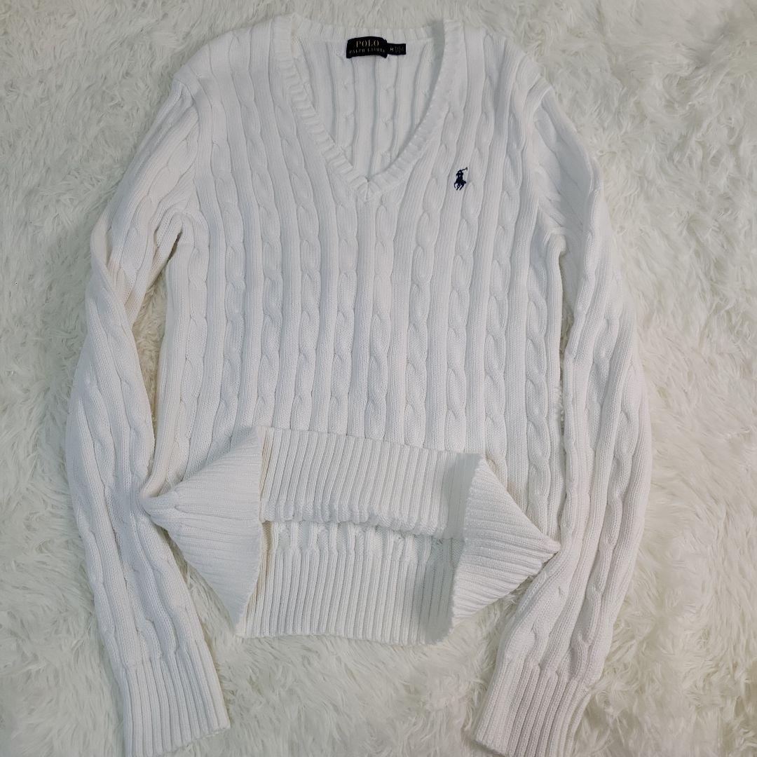 Polo Ralph Lauren ケーブルニットセーター ホワイト　V ネック