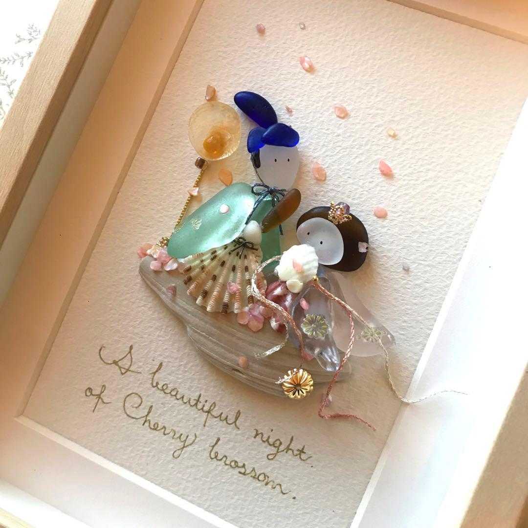 シーグラスアートhirokoponno.92夜桜散歩桜の季節の立体アート作品