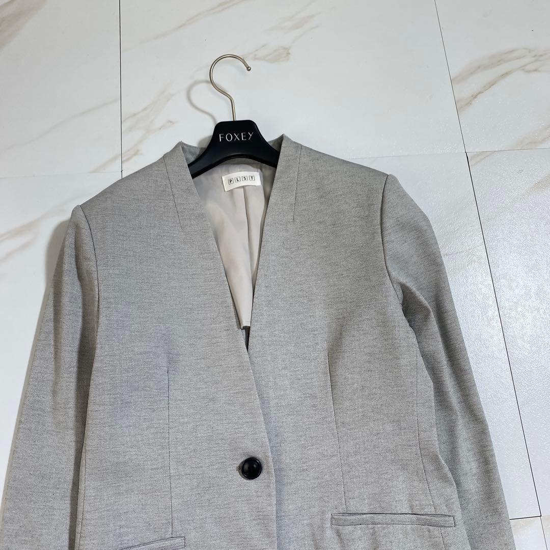 完売♡PLST 洗えるリネンブレンド カラーレスジャケット パンツセットアップ