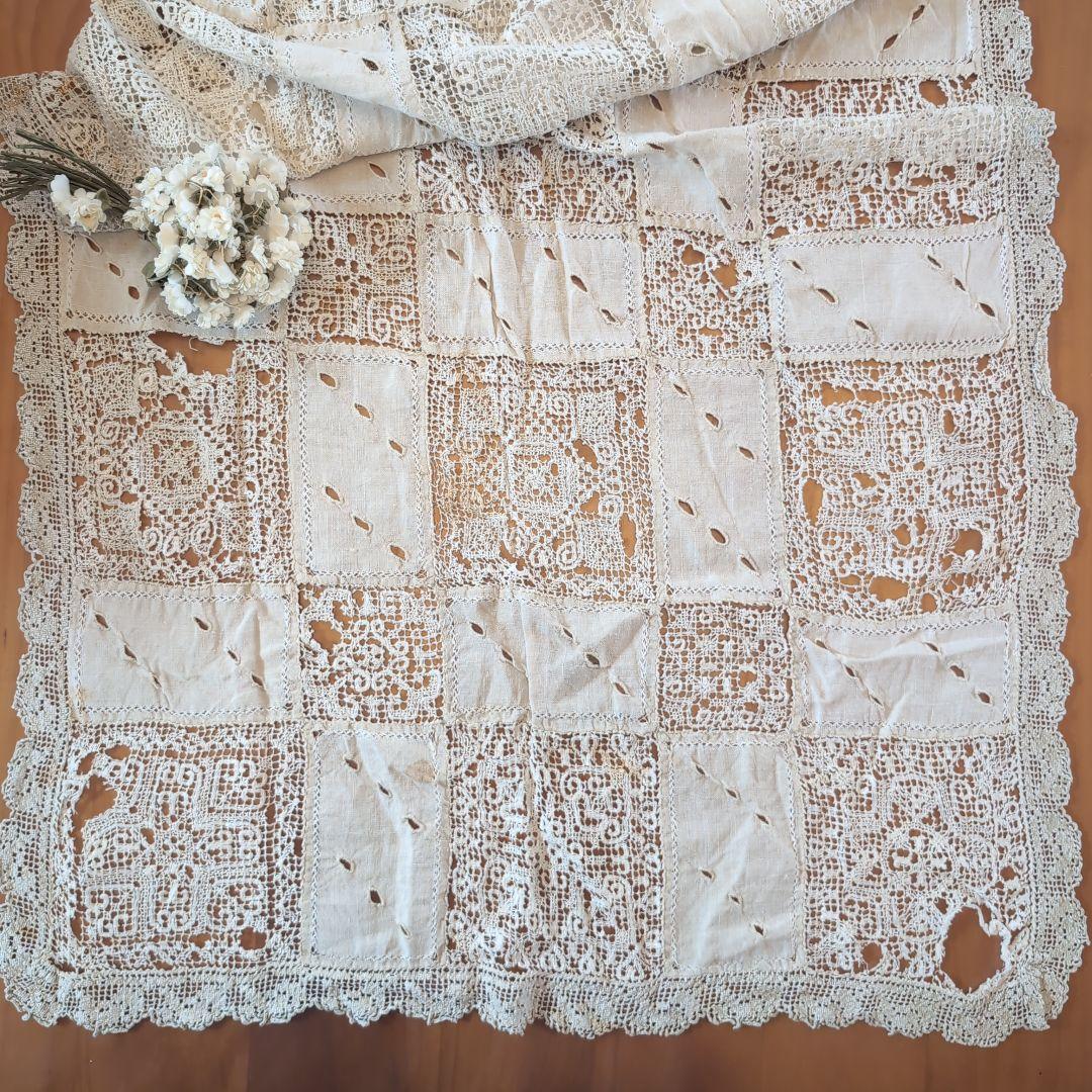 フランスアンティークテーブルクロス　フランスアンティークレース　フランスカーテン