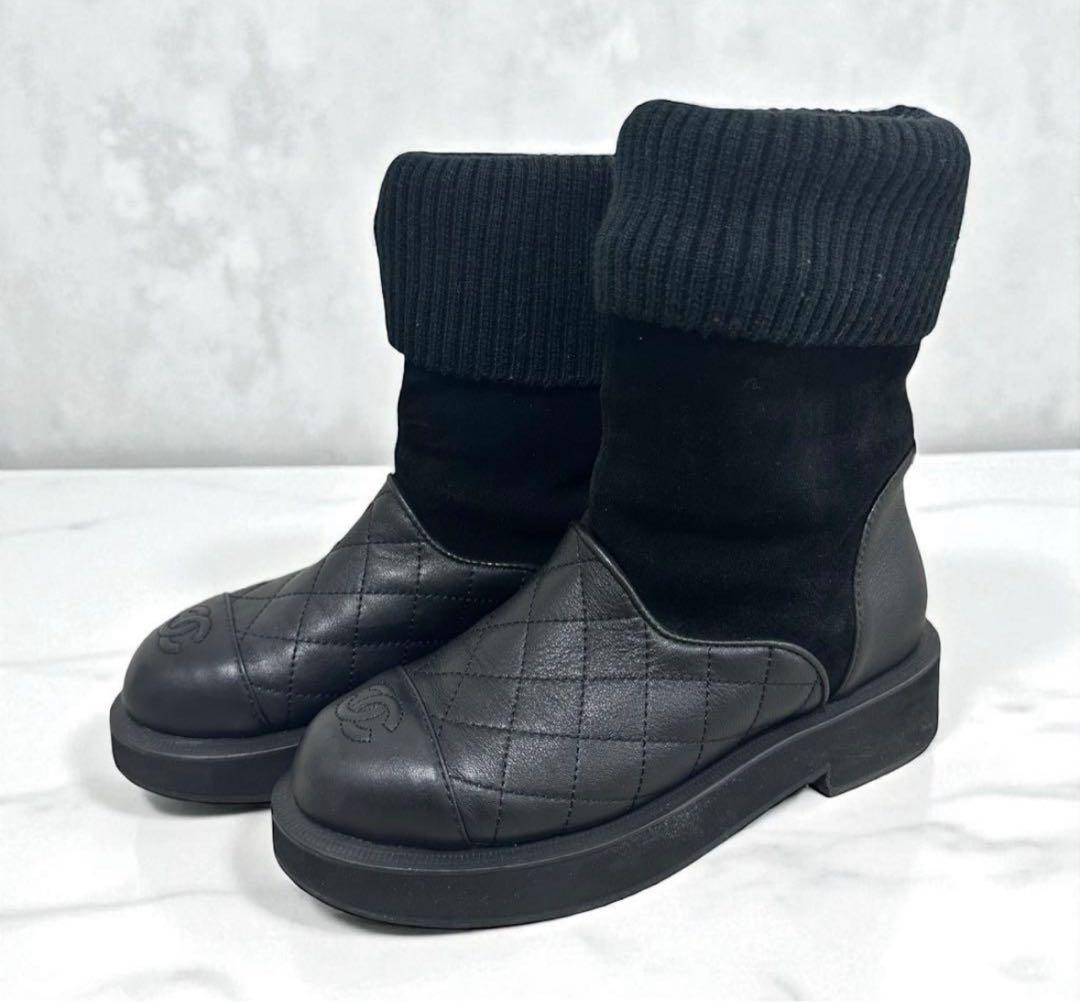 CHANEL シャネル　ブーツ　レザー ココマーク マトラッセ