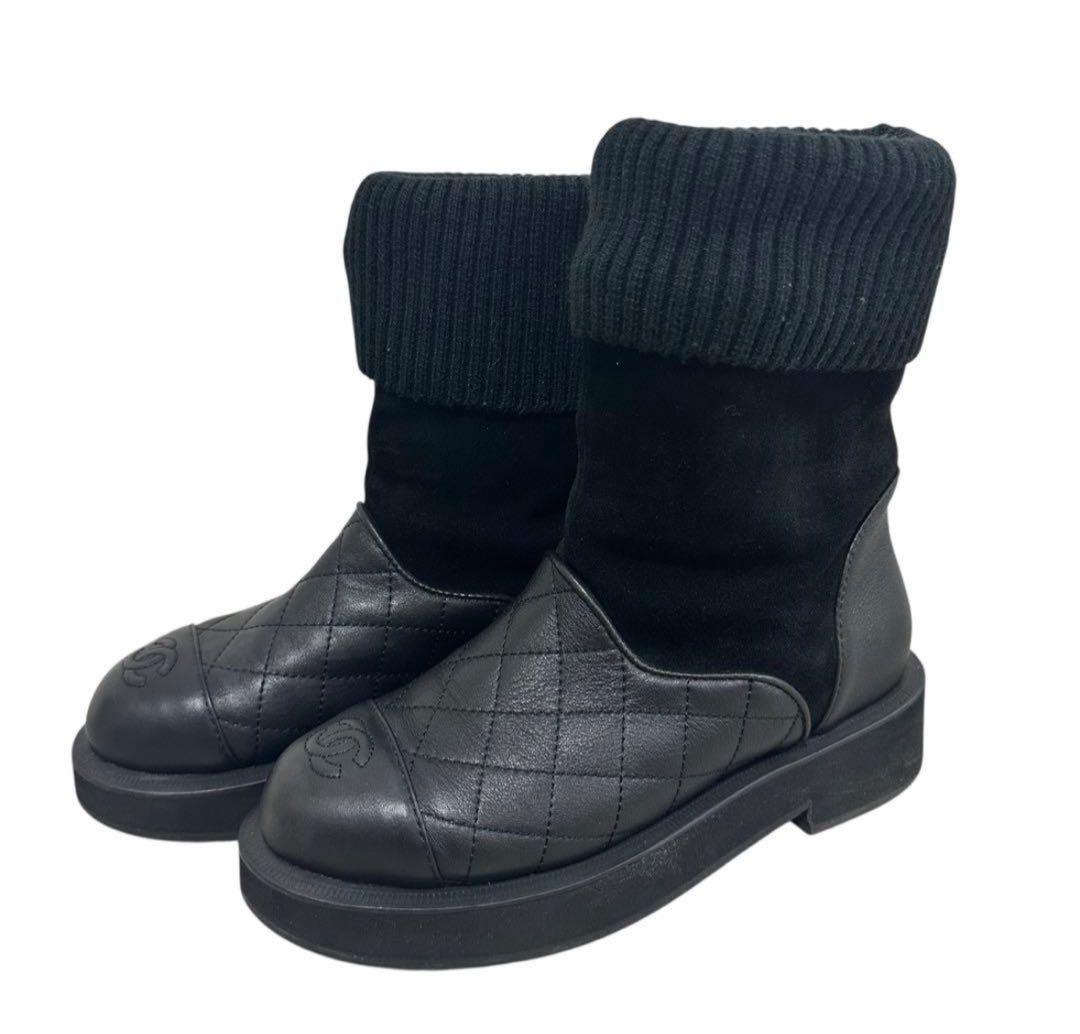 CHANEL シャネル　ブーツ　レザー ココマーク マトラッセ