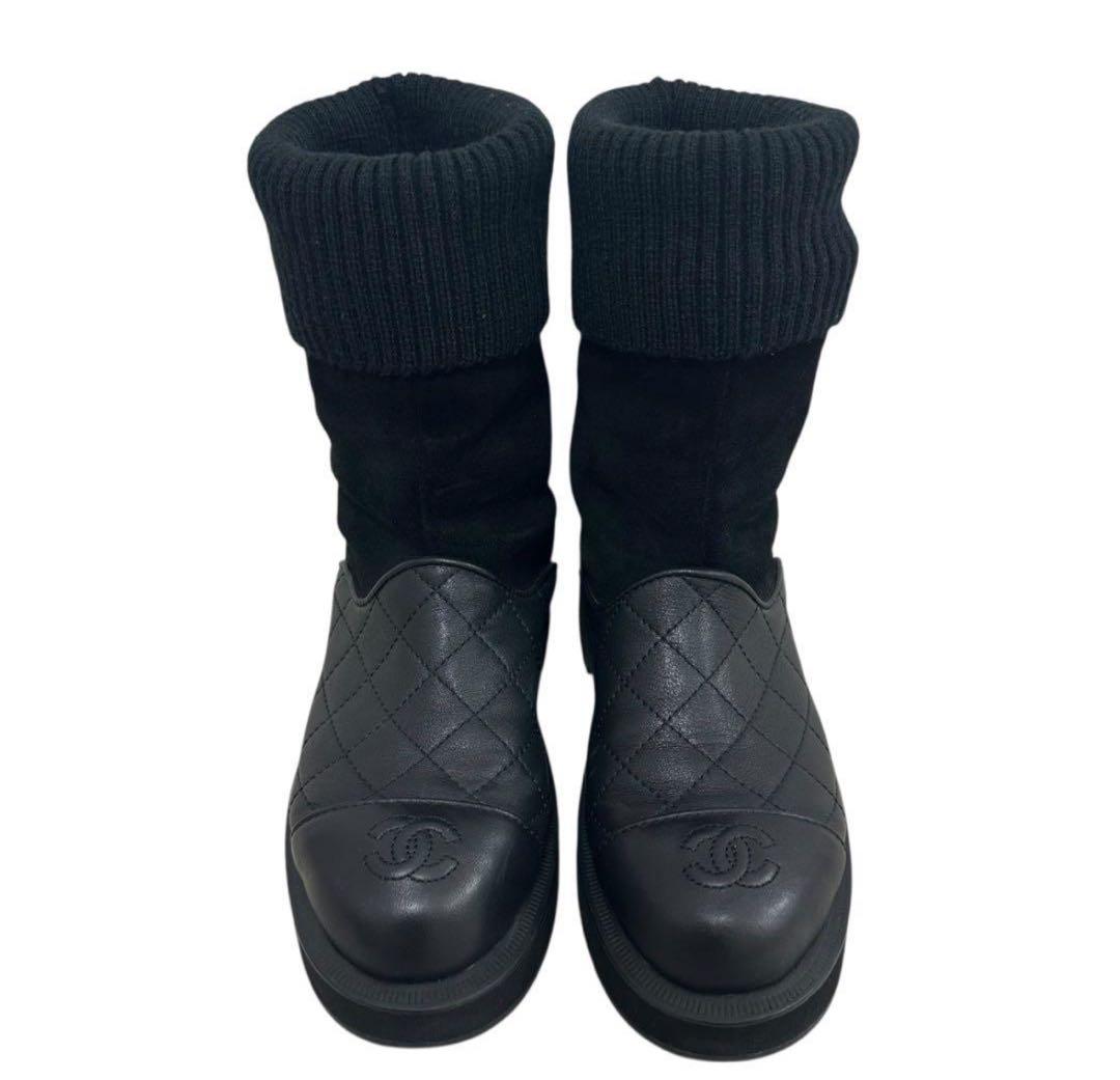 CHANEL シャネル　ブーツ　レザー ココマーク マトラッセ