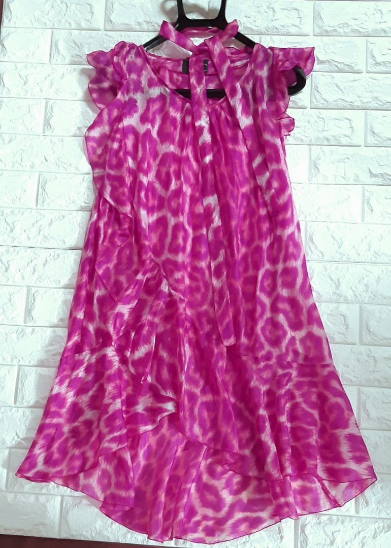 ロベルトカヴァッリ/ジャストカヴァリ　豹柄　アシンメトリー　絹ワンピース