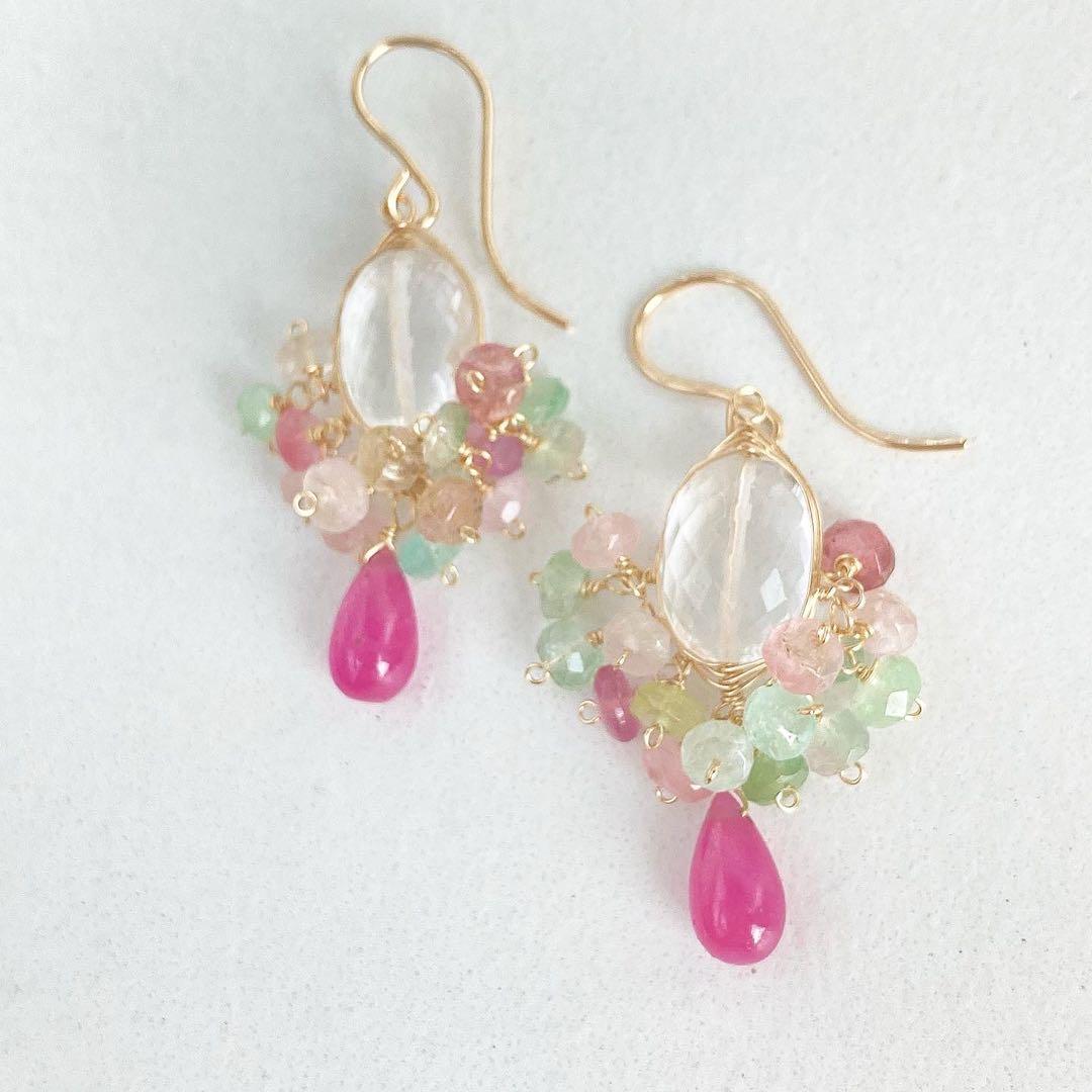 14kgf ルビーとトルマリンのピアス✨