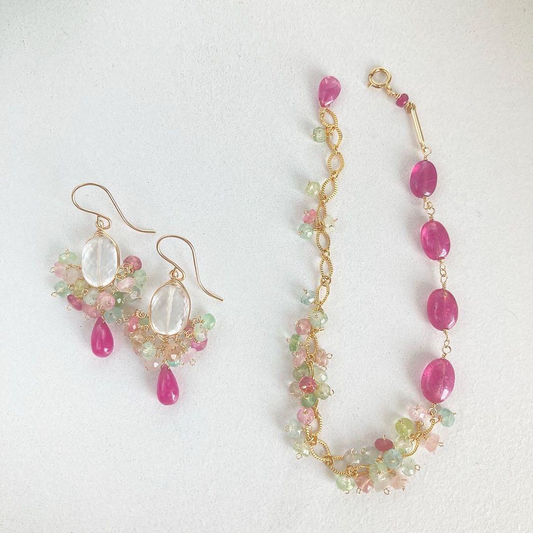 14kgf ルビーとトルマリンのピアス✨