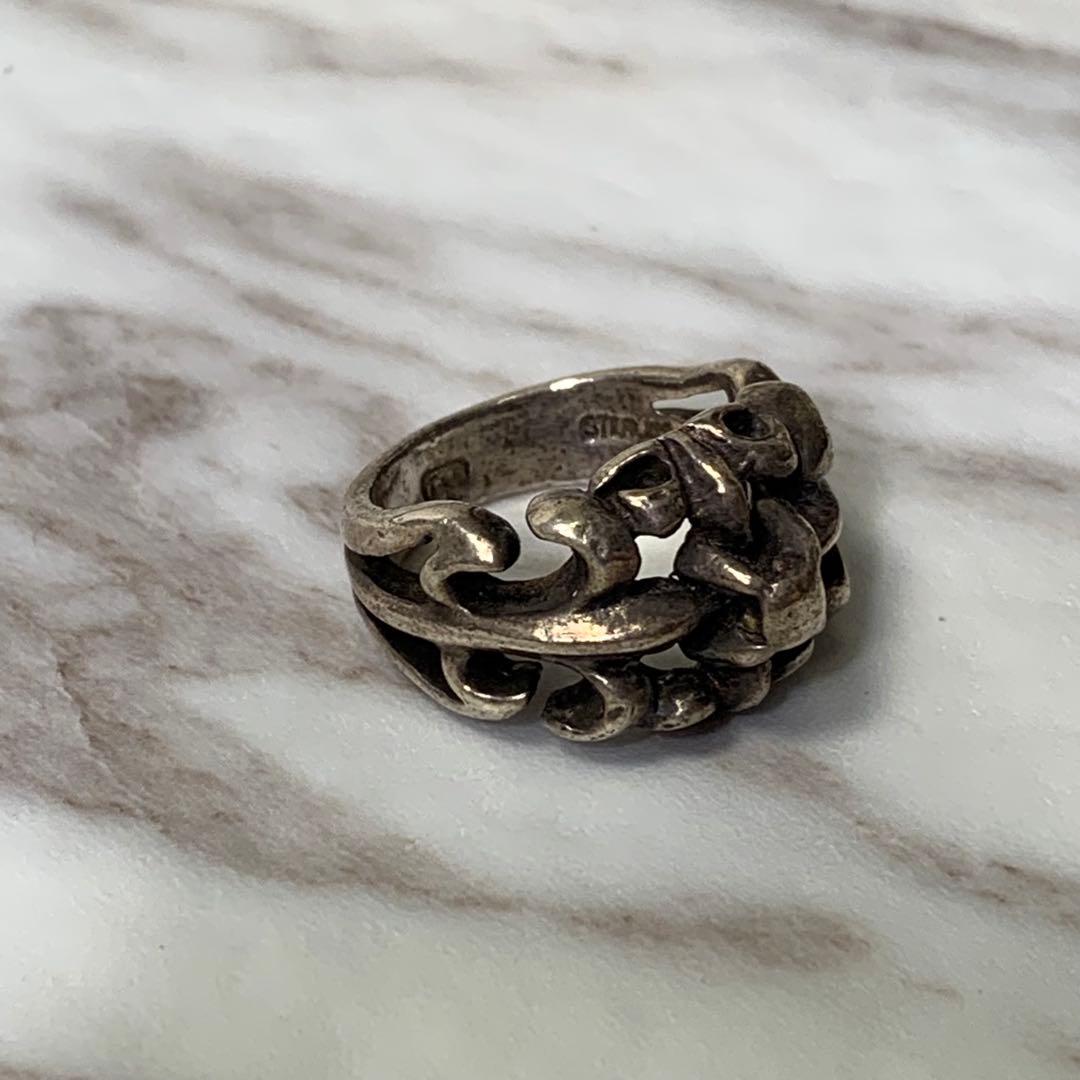 90s A&G フレアリング シルバー925 刻印 クロス 存在感 指輪 17号