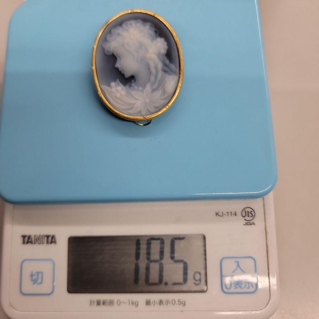 F.W. サイン入り 作家物 ストーン カメオ 瑪瑙 K18刻印あり