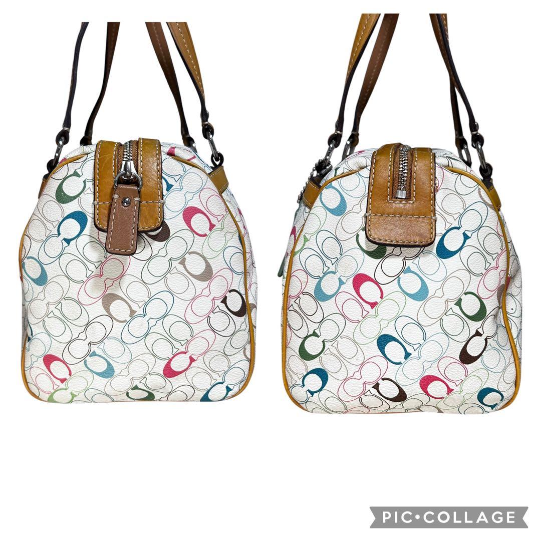 美品　コーチ　ミニボストンバッグ　シグネチャー　マルチカラー　PVC レザー