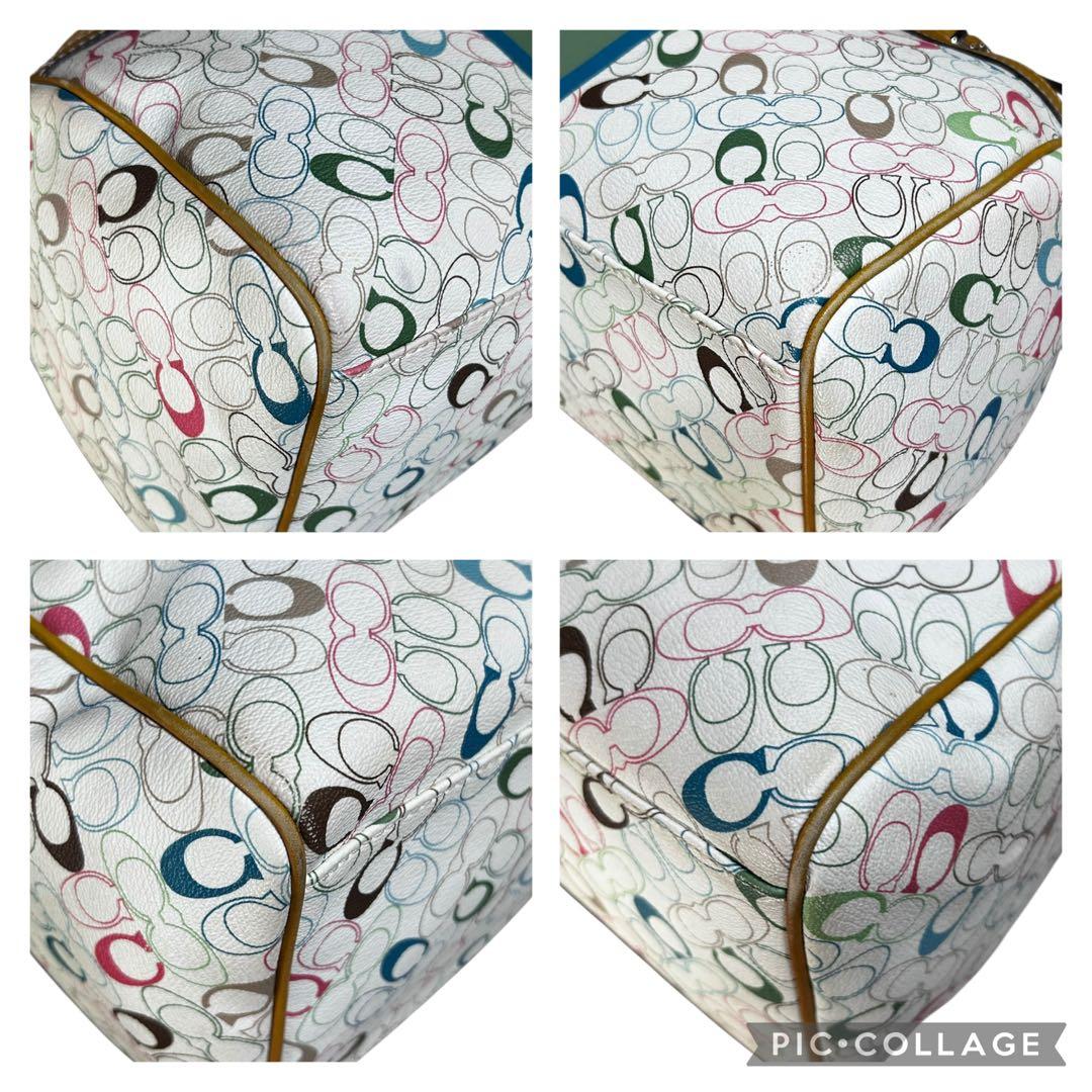 美品　コーチ　ミニボストンバッグ　シグネチャー　マルチカラー　PVC レザー