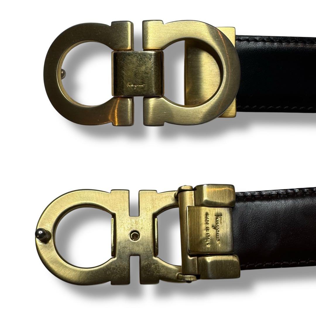 【良品】フェラガモ　ガンチーニ　ベルト　ブラック×ブラウン.