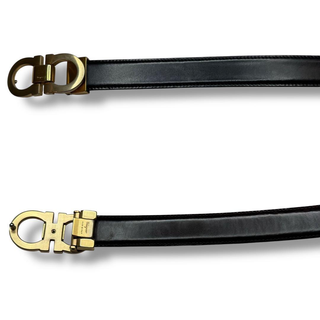 【良品】フェラガモ　ガンチーニ　ベルト　ブラック×ブラウン.