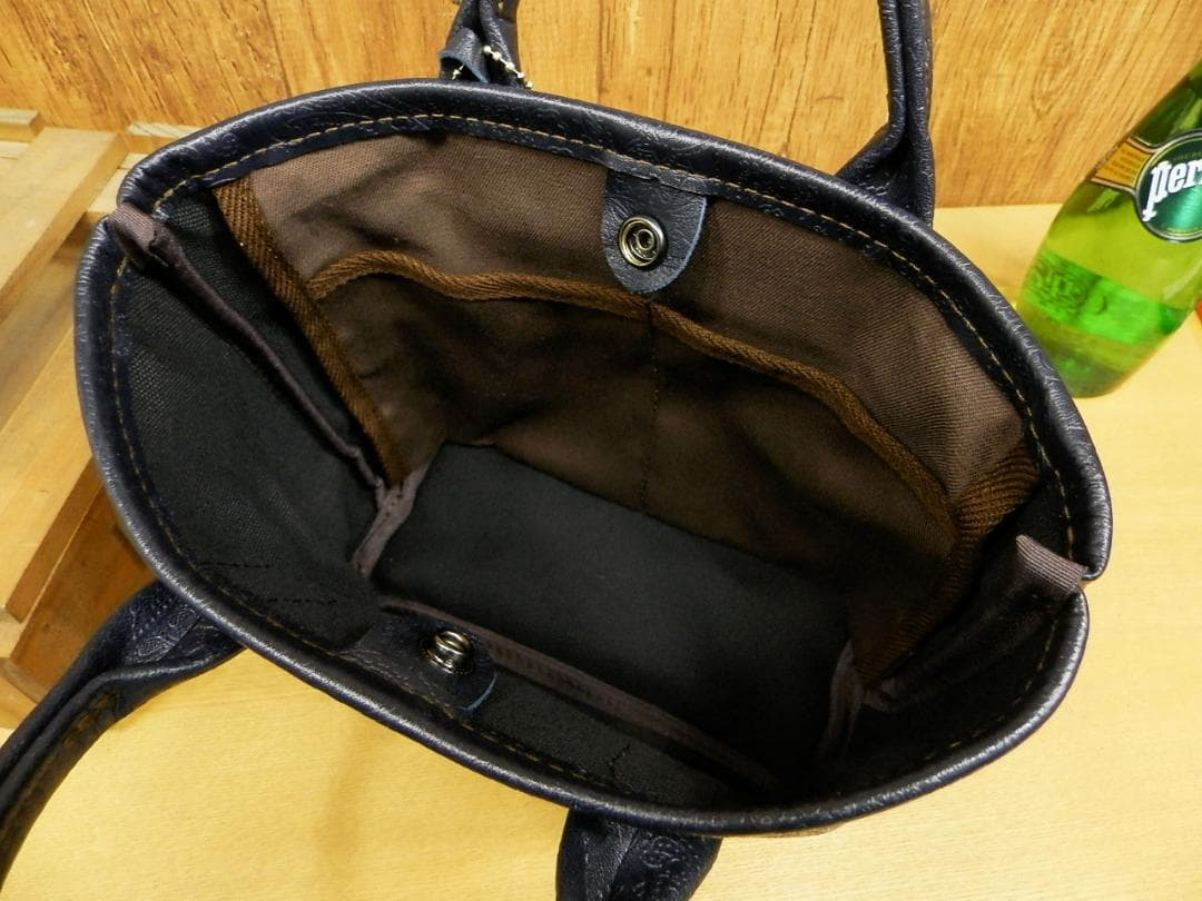 ☆XSサイズ☆濃紺ダークネイビーペイズリー柄レザーのミニトートバッグ!日本製