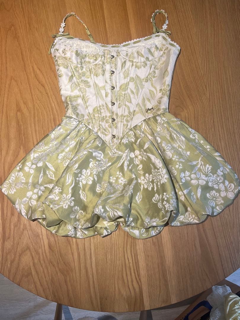 「梨と菊」コルセットドレス グリーン S LACEMADE