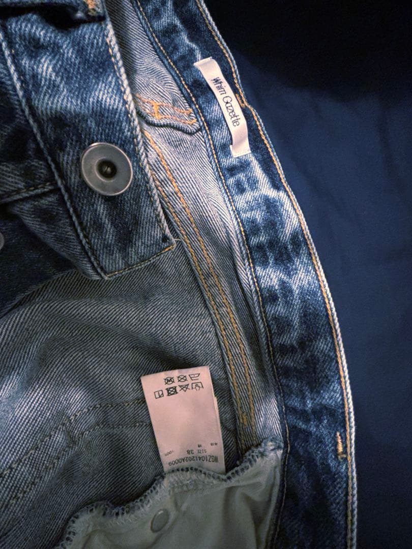 ウィムガゼット センタープレス ワイドデニム ブルー 38