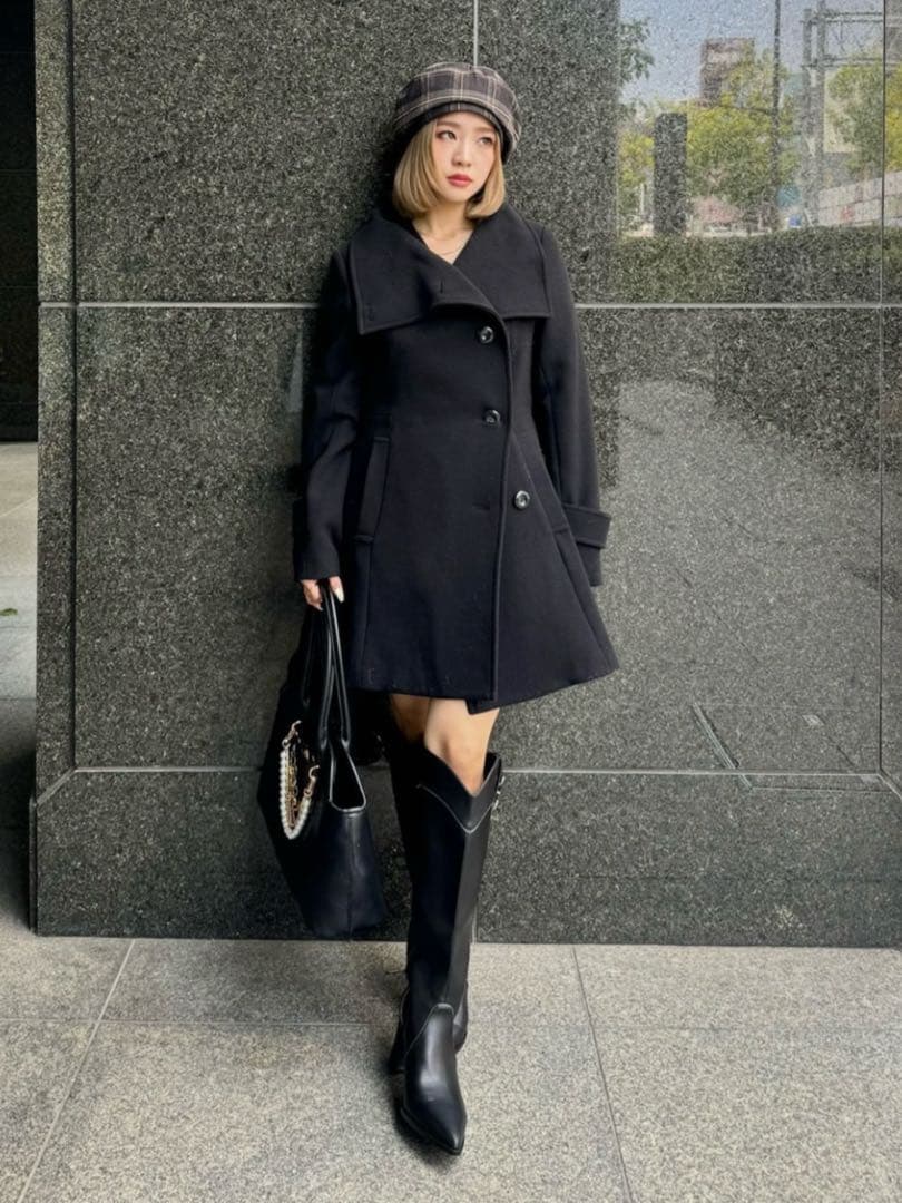 rienda オーバーネックシンデレラインミニコート