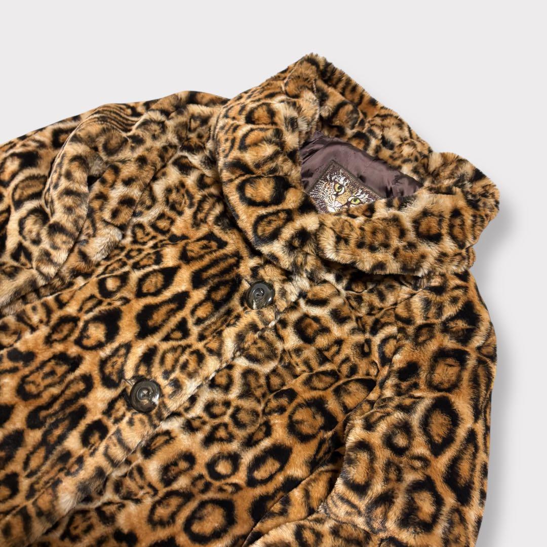【一点物　未使用】伊太利屋 フェイクファージャケット　ヒョウ柄　刺繍ロゴ付き