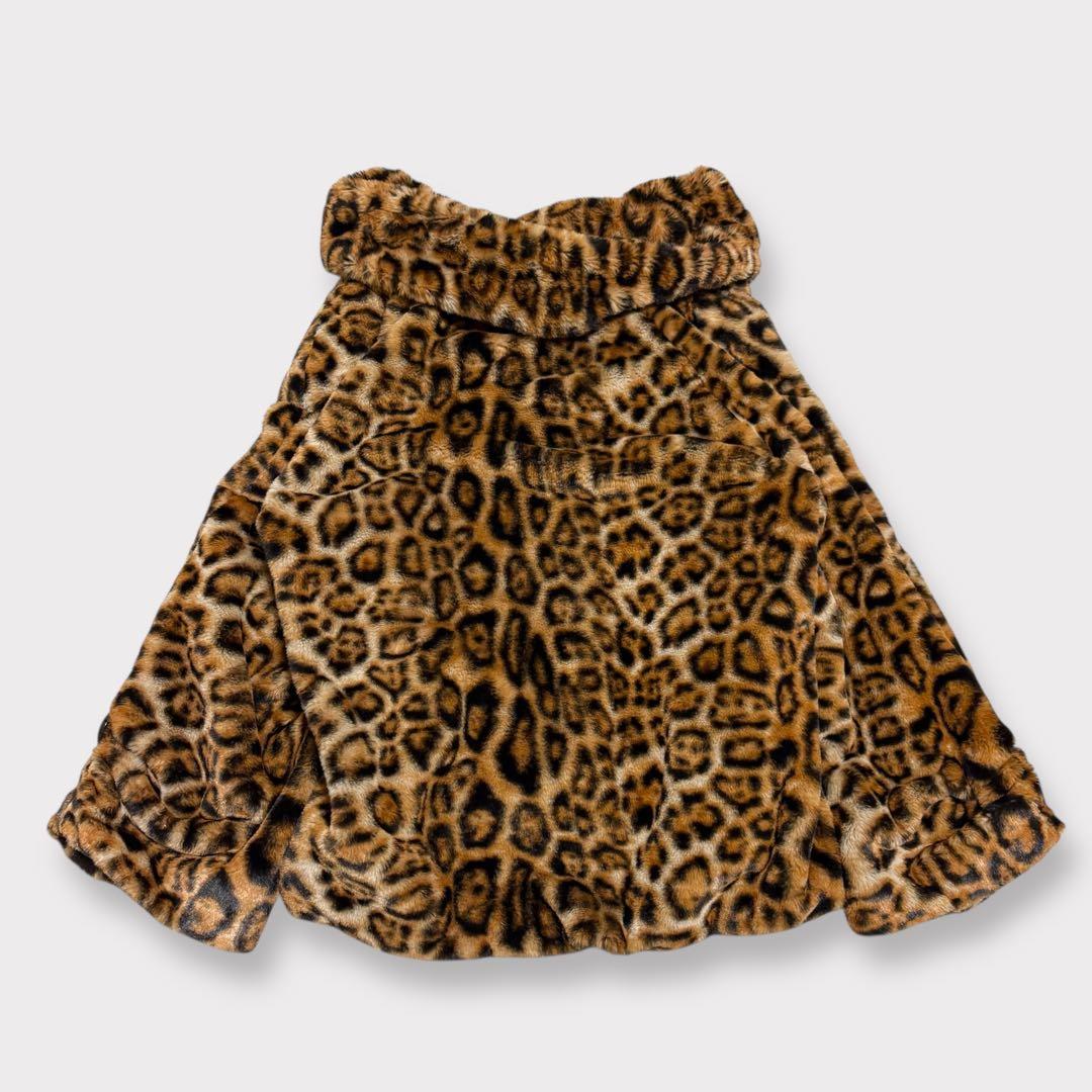 【一点物　未使用】伊太利屋 フェイクファージャケット　ヒョウ柄　刺繍ロゴ付き