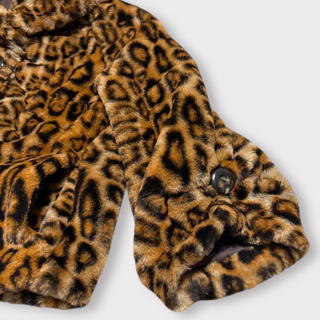 【一点物　未使用】伊太利屋 フェイクファージャケット　ヒョウ柄　刺繍ロゴ付き