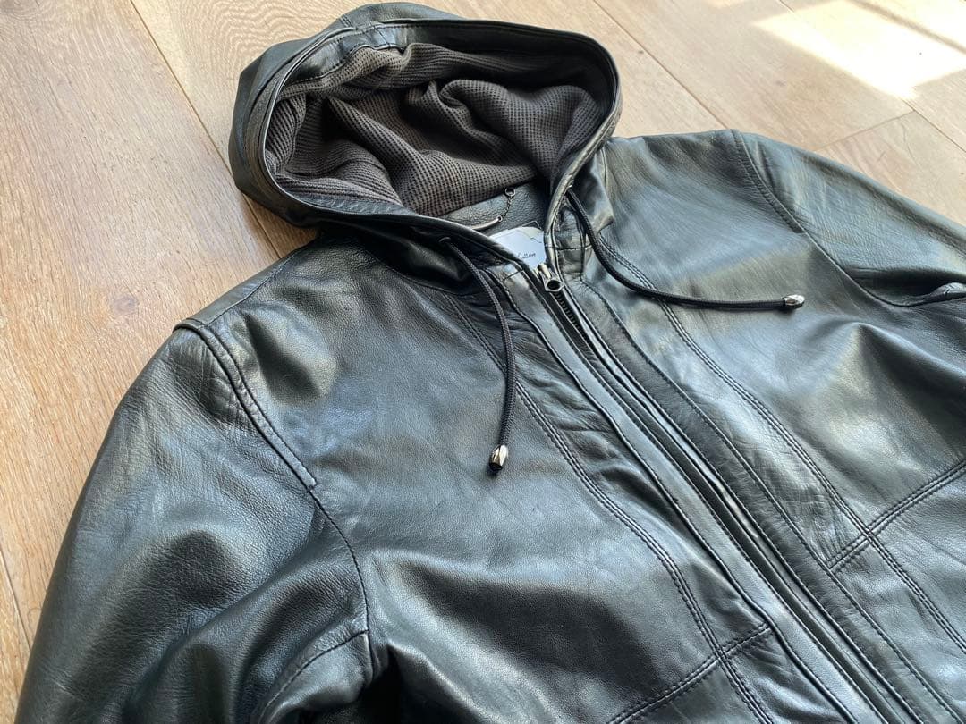 BEAMSビームス 羊革ラムフーディレザージャケット 黒 シングルライダース