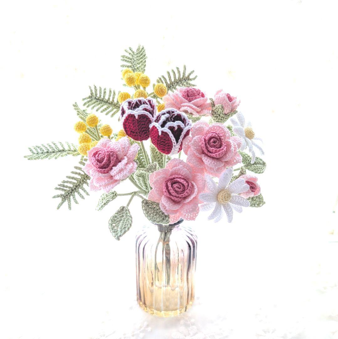 【シクラメン】ティッシュボックスカバー(ブルー)☆レース編みのブーケ