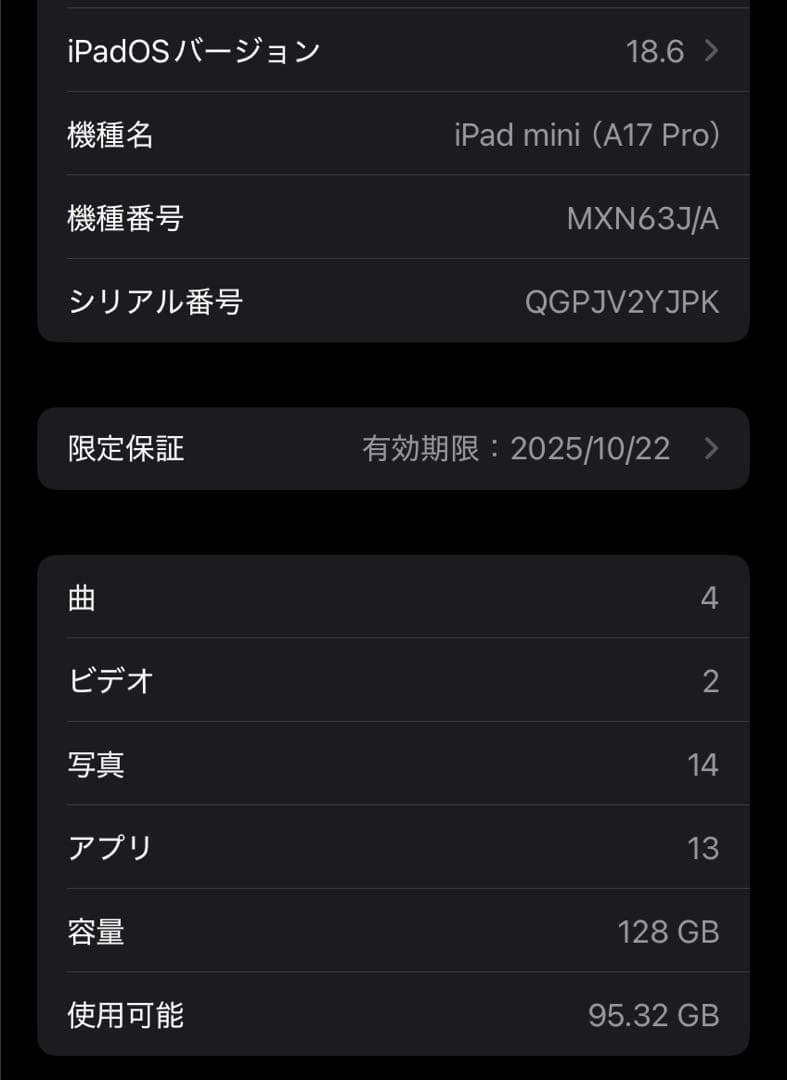 iPad mini 第7世代 Wi-Fi 128GB スペースグレイ フィルム付