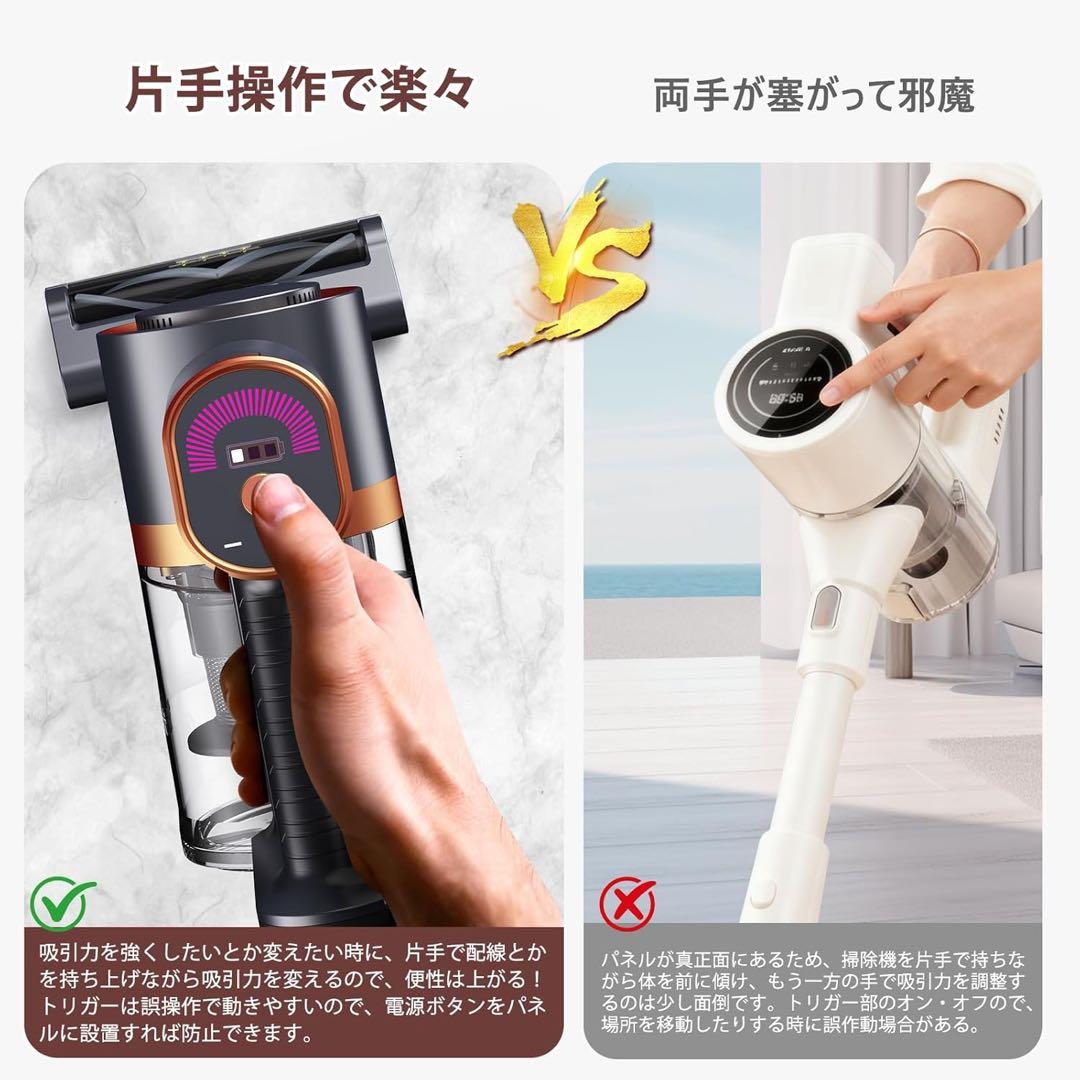 掃除機 コードレス　70Kpa 強力吸引　最軽量　自立式　グリーンLEDライト
