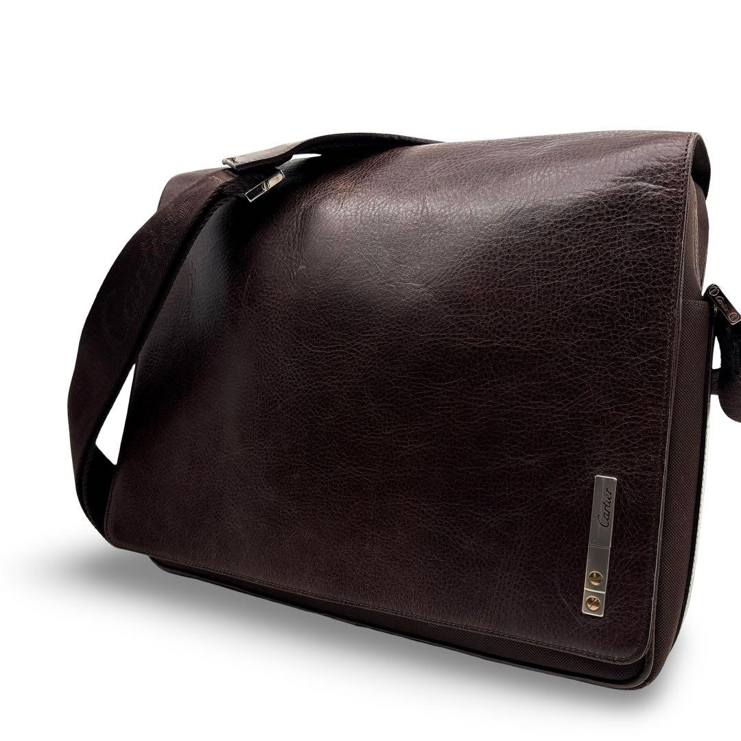 極美品】Cartier カルティエ サントス メッセンジャー ショルダー　レザー