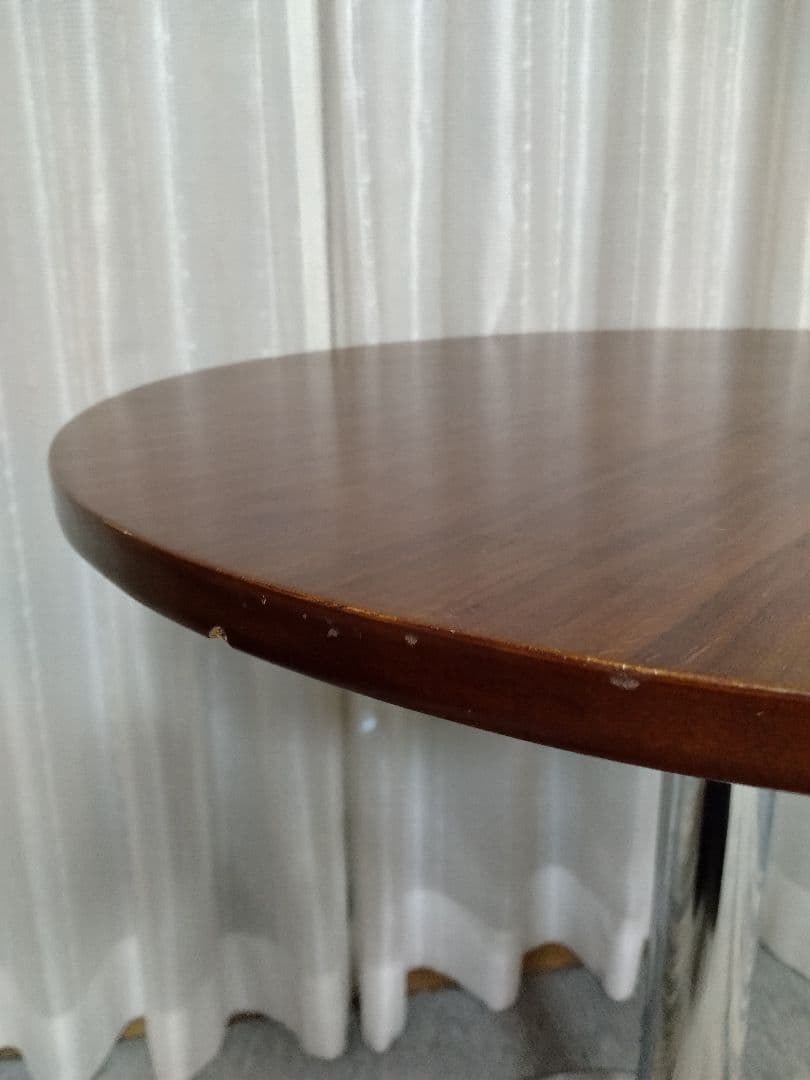 カウンターテーブル　丸　高さ調整　天板回転　ブラウン