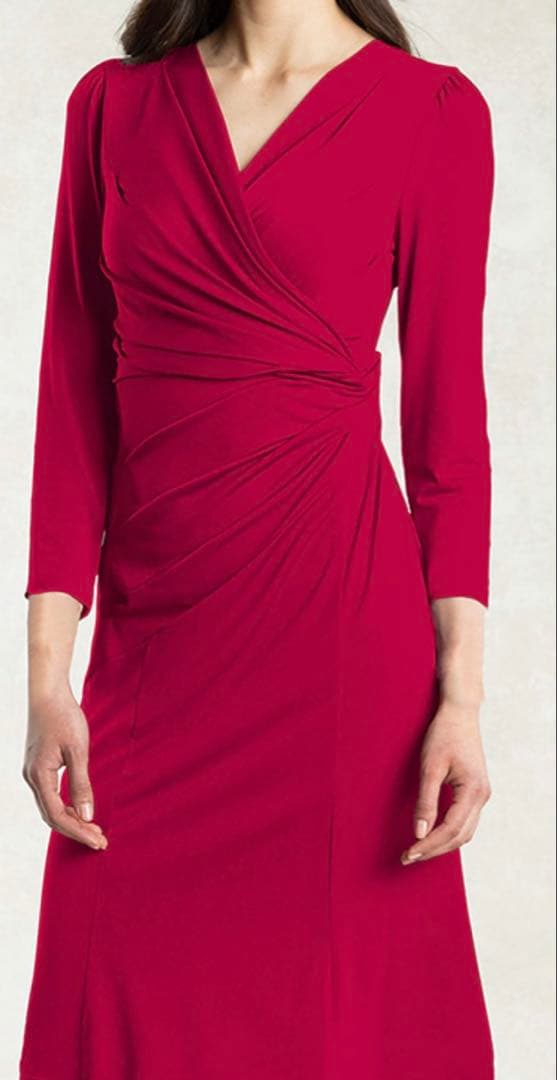 Kay me シルク風ピンクギャザーワンピース　11号　美品　華やかな席に！