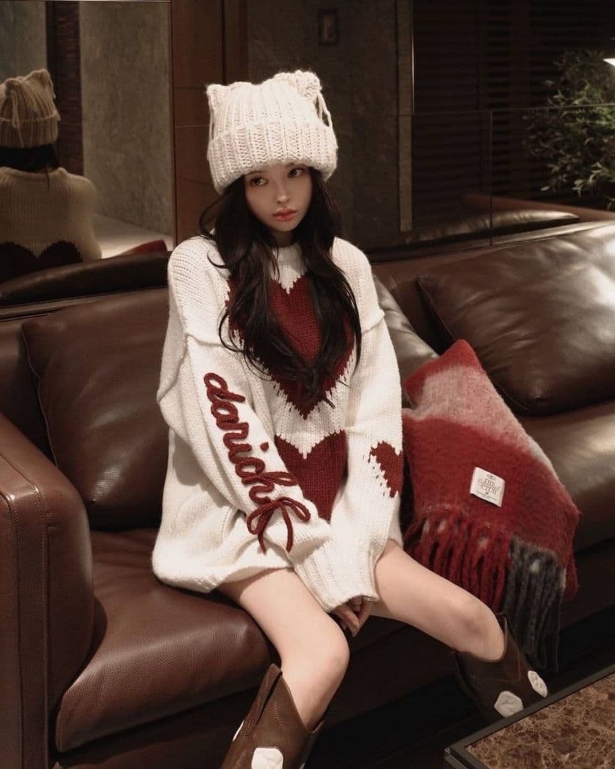 ダーリッチ ハートロゴローゲージニットチュニック 新品タグ付き / Free