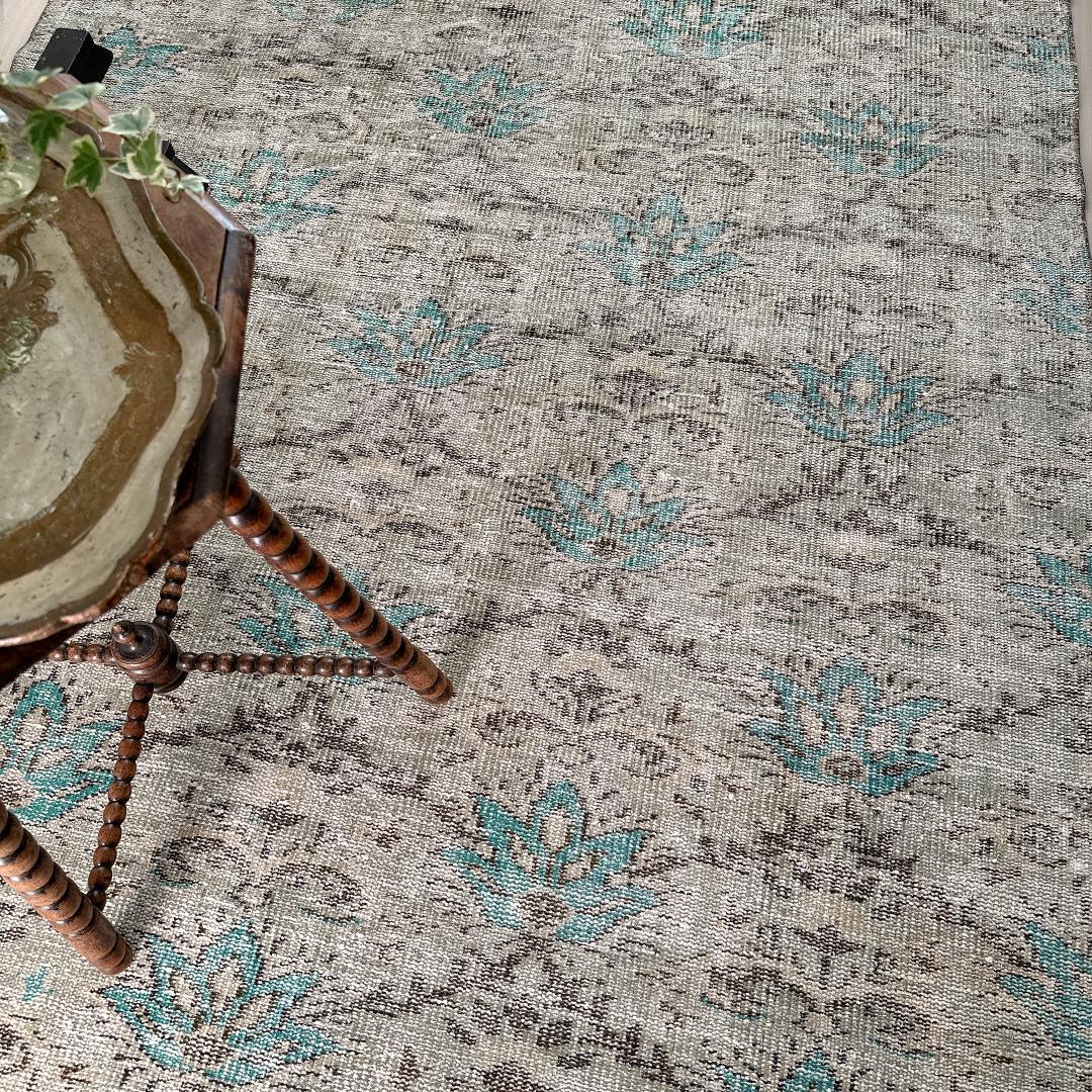 トルコ ヴィンテージラグA106 大判 レア セージグリーン ターコイズブルー
