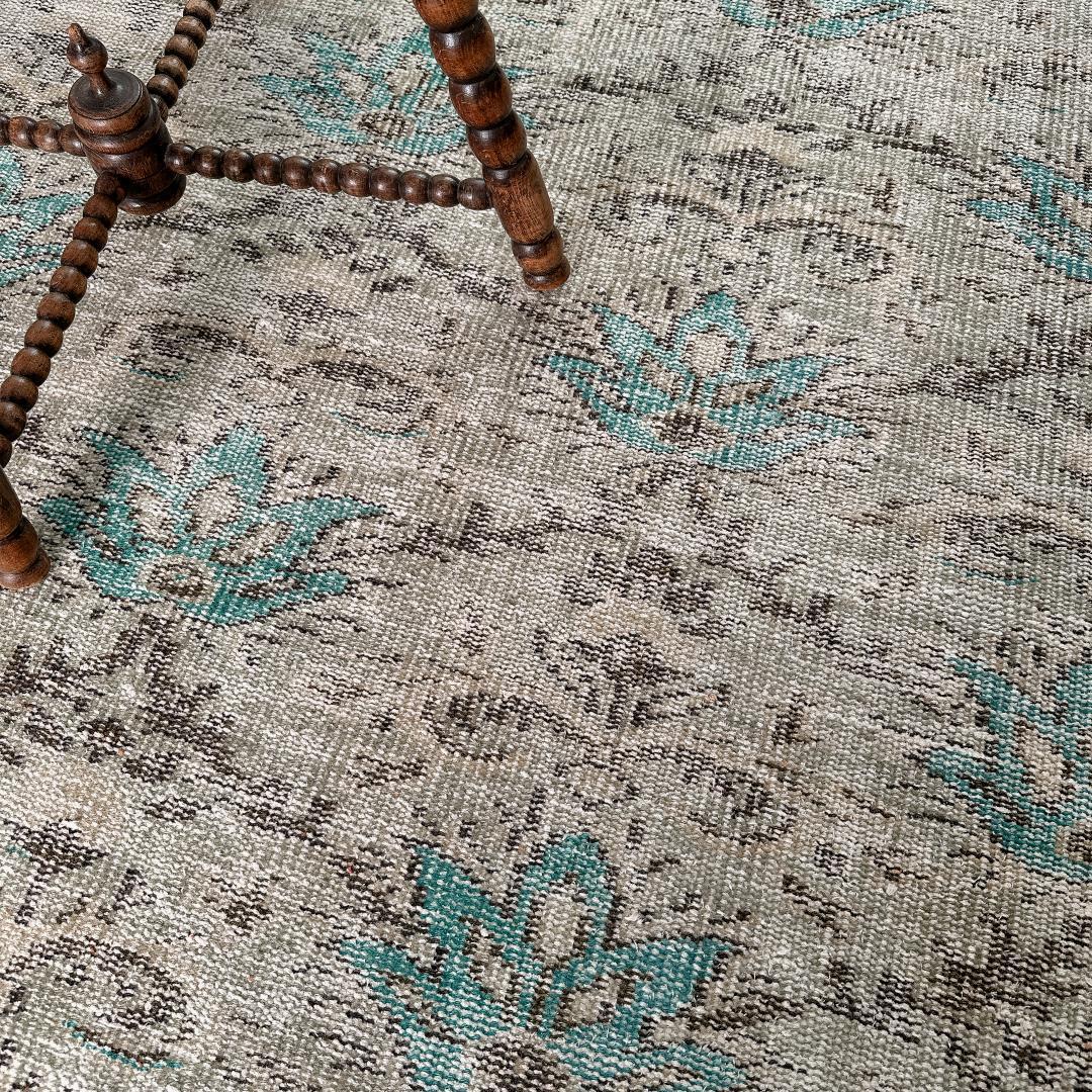 トルコ ヴィンテージラグA106 大判 レア セージグリーン ターコイズブルー