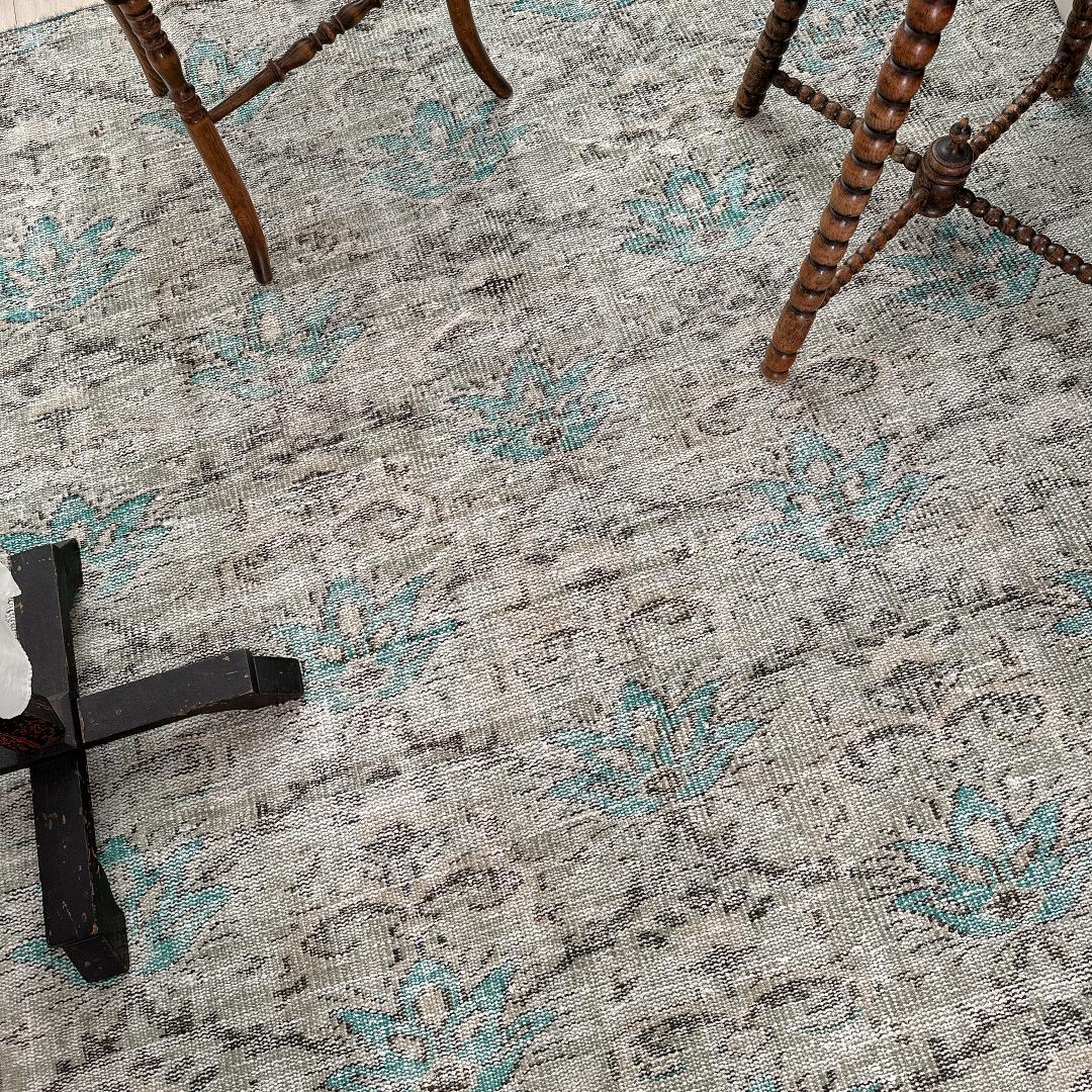 トルコ ヴィンテージラグA106 大判 レア セージグリーン ターコイズブルー