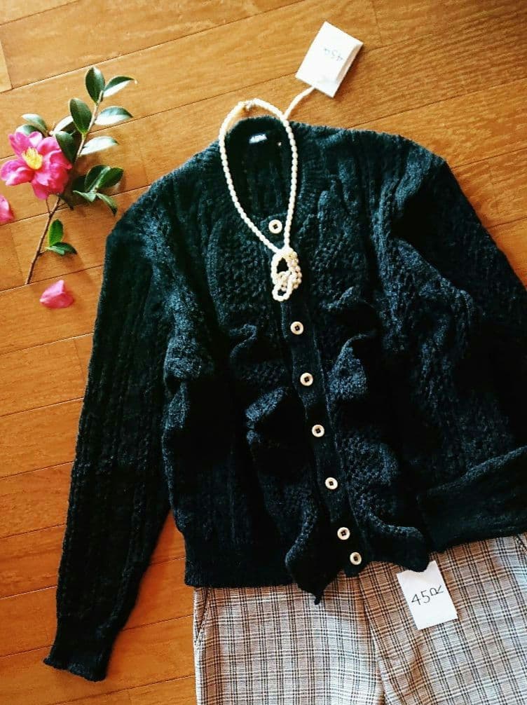 45R☆シェットランドレースニットのボレロカーディガン/インディゴ♪