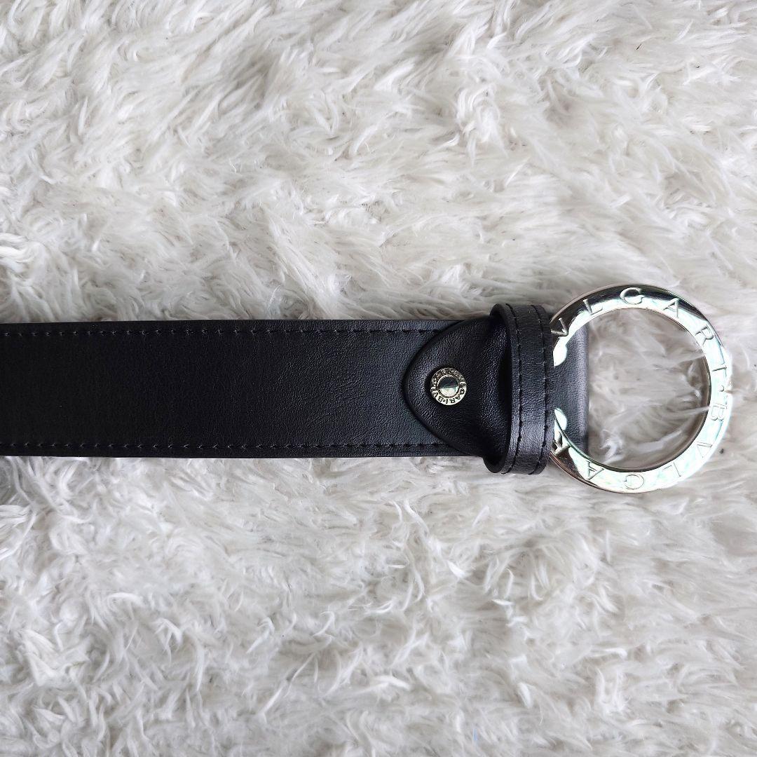 ブルガリ シルバー バックル レザーベルト 黒 サークルロゴ メンズ 刻印 革
